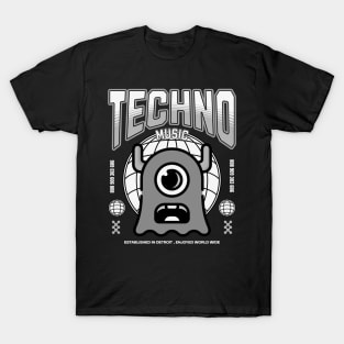 TECHNO  - One Eyed Alien (Light Grey) T-Shirt